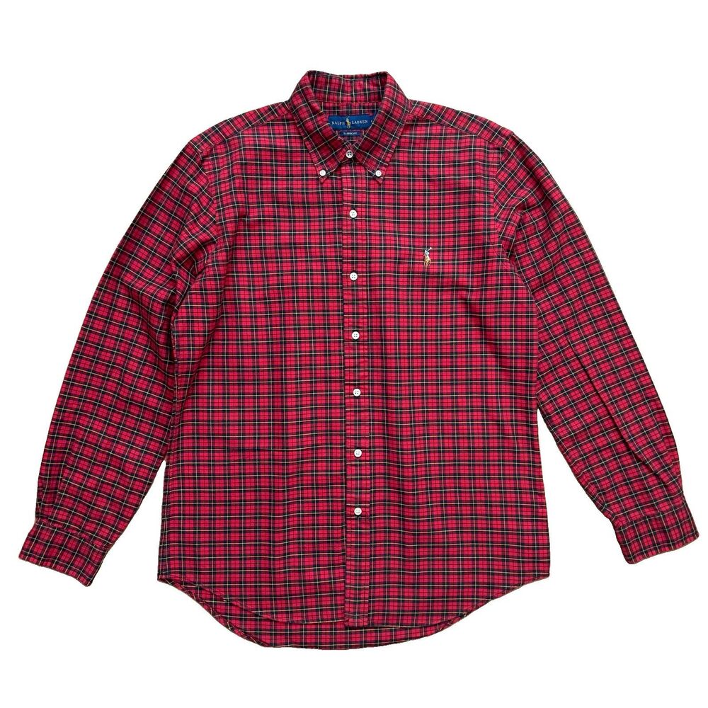 Polo Ralph Lauren Red Oxford Shirt Men’s Size L Classic Fit Tartan Button Down